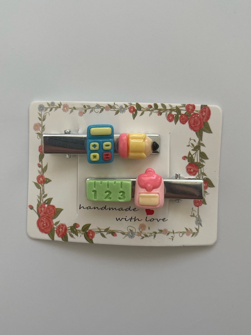 Handmade Retro Calculator & Pencil Hair Clip - Y2K Cute Kawaii - 2 clips